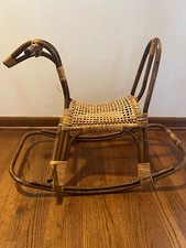 Aged Mid Century Modern Franco Albini style Rattan Bamboo Rocking Horse