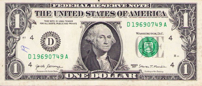 US Bank Note $1 Dollar Bill Fancy Birthday Anniversary Serial Number D 19690749A