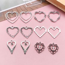 10pcs Heart Antique Silver Charms Pendants For Jewelry Making Earrings Necklace
