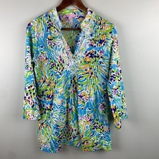 LILLY PULITZER  "Sarasota Sea Soire" Beaded Tunic Blouse Sz Small