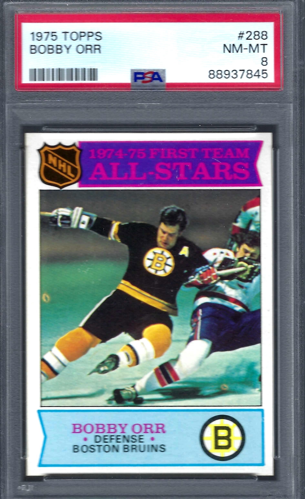 1975 Topps HK #288 PSA 8 Bobby Orr All Star Bruins 288 Sharp!