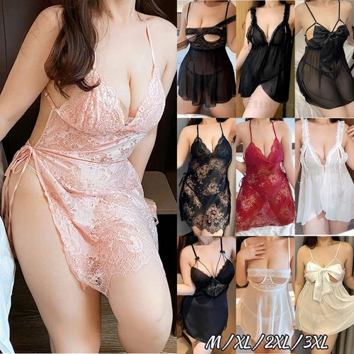 Dessous-Speghetti-Nachtwäsche-Sexy-Damen-Schlafanzug-Spitze-Babydoll-Nachtwäsche M-2XL - Bild 1 von 65