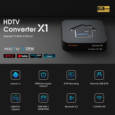 Converter X1 4K ATSC3.0 Android TV Box Support DRM Encrypted Channel EPG USB DVR