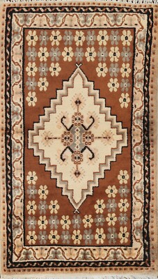 VINTAGE Geometric Moroccan Oriental Area Rug Wool Hand-knotted 3x5 ft. Carpet