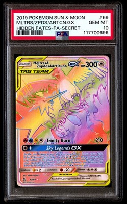 PSA 10 Moltres Zapdos Articuno GX 69 Pokemon Sun & Moon Hidden