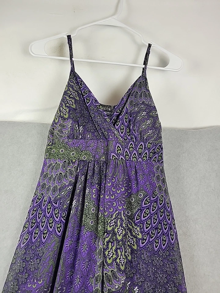 Apt. Maxi Vestido Para Mujer 9 Púrpura Estampado Pavo Real Sin Mangas Línea A Forrado Mediano Foto 3 de 4