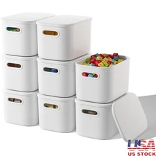 Stackable Storage Bins W/ Lids Handles Organizing Pantry Bathroom Closet New