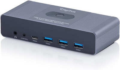 DIGITUS USB-C Kvm-Switch   2 PC 2 Monitore   3X USB-A, 1X Typ-C 5 Gbit/S | 2X HD