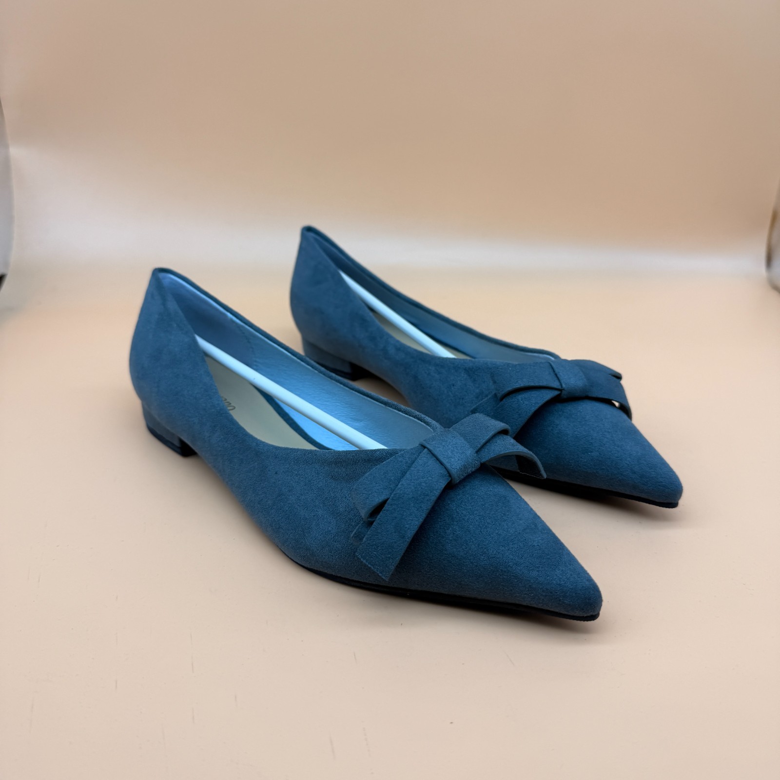 C.Paravano Women's US 6.5-8.5 Blue Suede Bow Knot Ballet Flats Pointed Toe Slip
