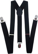 Unisex Y Shape Braces Suspender Adjustable Trouser Clips, Black, Size L NEW