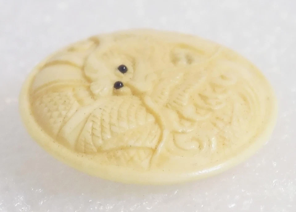 Antique Hand Carved Dragon Button Signed 1880 Tested - Image 4 of 4