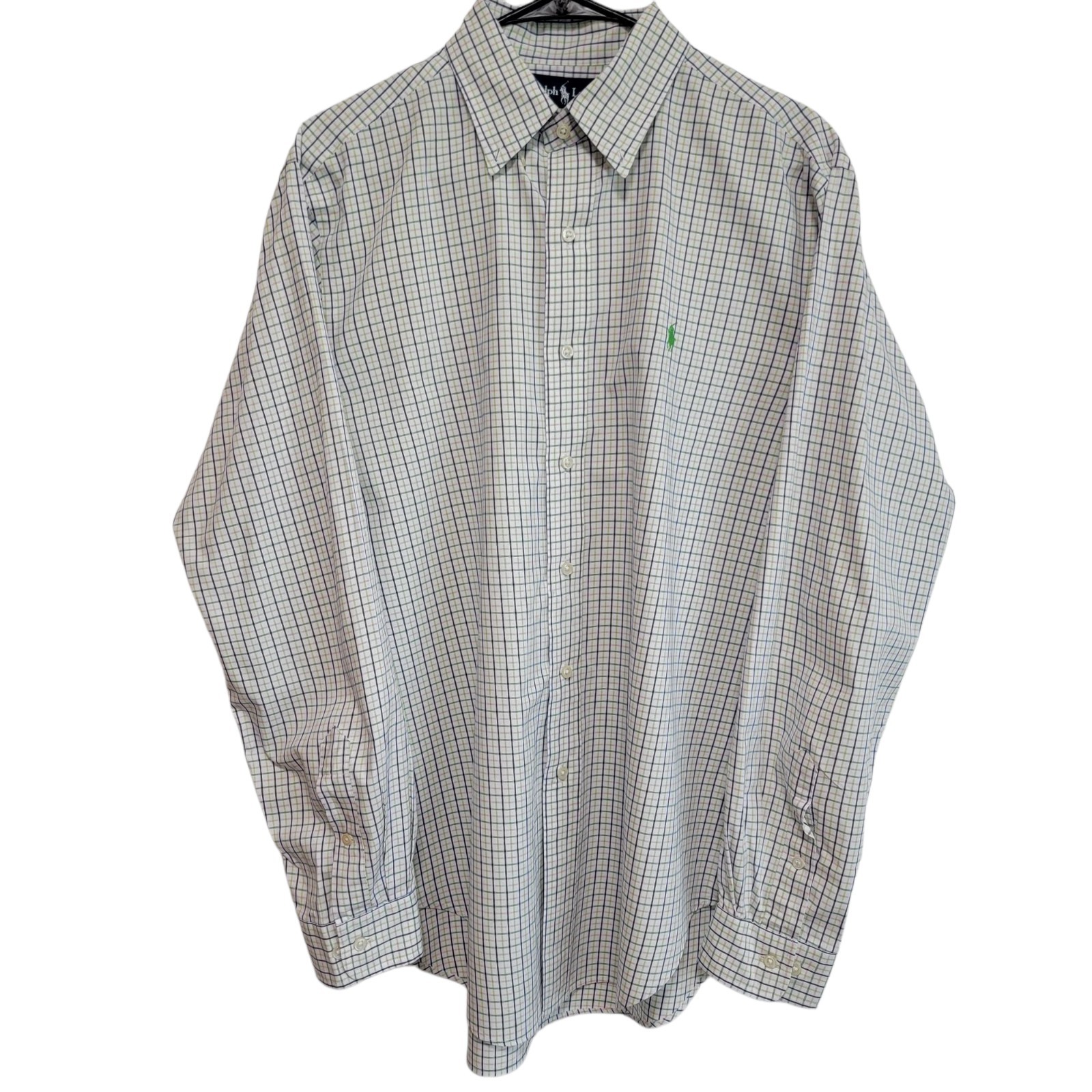 Polo Ralph Lauren vintage uomo camicia a quadri vestibilità classica 16 34 35 verde pony
