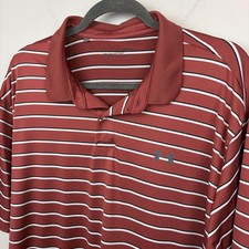 Under Armour Polo Shirt Mens 2XL Red Striped HeatGear Loose Golf Performance
