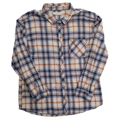 Thread Supply Flannel Shirt Mens XL Blue Orange Plaid Button Up