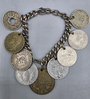 #ad VTG MCM International Coin Charm Bracelet Italy France Spain Great Britain $74.99