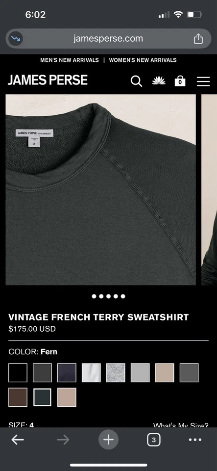 James Perse Vintage French Terry Sweatshirt - Fern - Size 2 (medium) NWT - Image 3 of 4