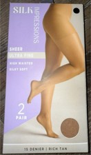 Silk Impressions  2 Pair Pantyhose Rich Tan 15 Denier Sheer Ultra Fine  3XL