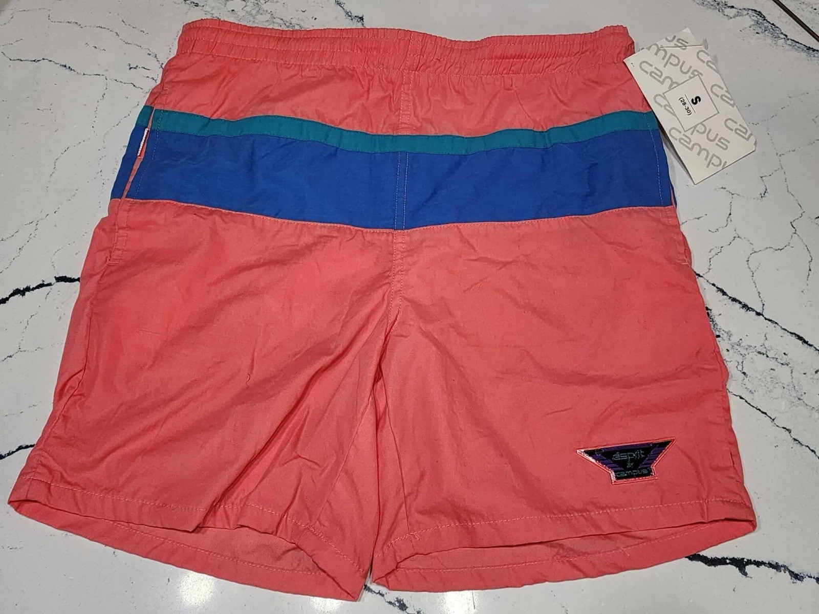 Vintage 80s Esprit Campus Swim Trunks Neon Color Block NWT Deadstock Mens Small