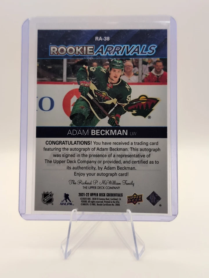 2021-22 Upper Deck Credentials - Rookie Arrivals Adam Beckman #RA-38 Autographs - Image 2 of 2