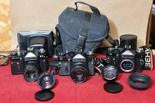 Lot of 3 1980s Zenit 35mm Cameras: Zenit ET, Zenit 11 Body, Zenit 11 + Lenses