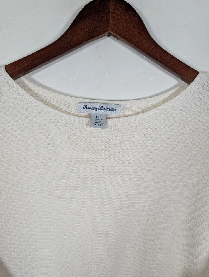 Suéter feminino Tommy Bahama pequeno branco com nervuras pulôver de asa de morcego malha casual top - Imagem 3 de 4