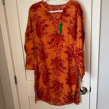 United Colors of Benetton Orange Floral Cotton Tunic Dress Made in Italy Large