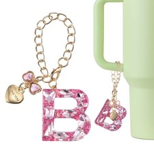 Letter Charm for Stanley Tumbler Cup, Bow Heart Initial B Letter Charm, Pink