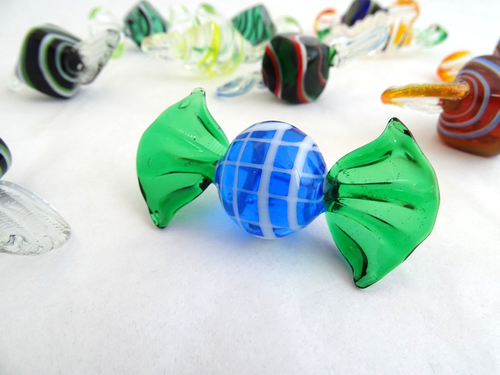 Murano Glass Art Wrapped Candy-12 Pieces Colorful Stripes / FedEx FS / 36795 - Picture 3 of 21