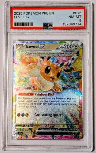 PSA 8 Pokemon Prismatic Evolutions Surprise Exclusive Promo Eevee ex 075 Stamped
