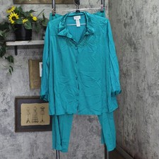 Vanity Fair Womens Vintage 2-Piece Knit Stretch Pajama Set Blue Green XL