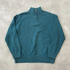 L.L.Bean Quarter Zip Jumper Mens XL Chunky Knit Cotton Sweater, Green