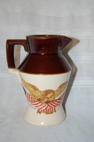 McCoy USA Pottery 335 Mini Pitcher Bicentennial Spirit Of '76 Carved Wood Eagle