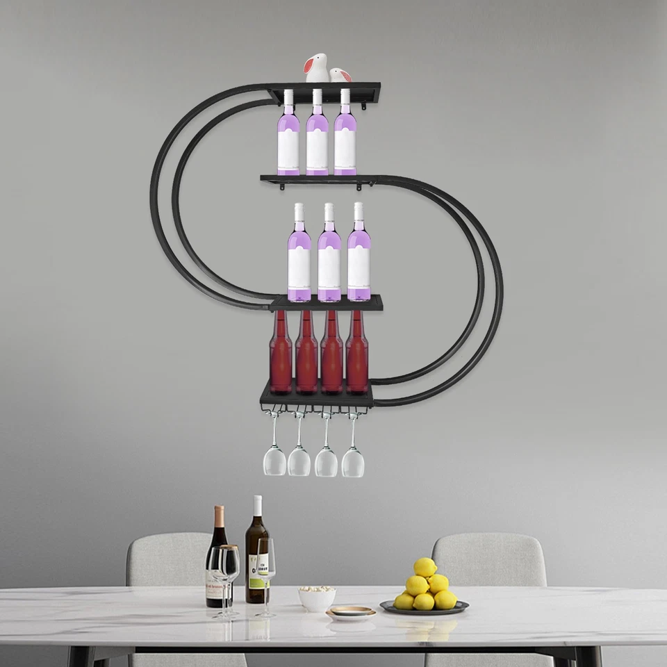 Wall Mounted Wine Rack, Wine Storage Rack, Wine Rack with Wine Glass Hooks - Image 4 of 4