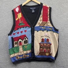 Vintage Eagles Eye Sweater Vest Womens 2X Home Sweet Home Houses Novelty 90s