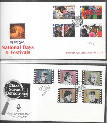 GB QEII FDC x 2. Europa and Detectives  Guernsey Post Hand Cancels (917)