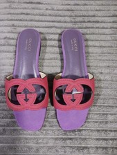 Gucci Scamosciato Interlocking Double G Cut Out Slide Sandals EU 37