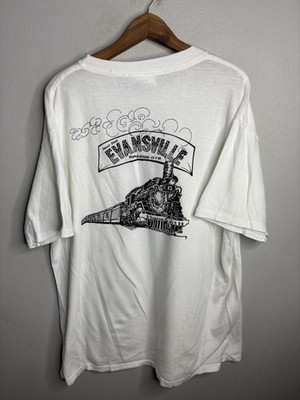 Vintage Evansville Shirt Mens Extra Large Train Graphic Liquid Blue 90s USA Tee