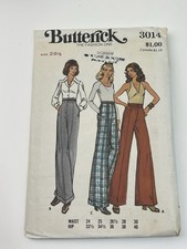 Pants Size 26 1/2 Vintage Wide Leg Side Pockets 3014 CUT Pattern Hip 36 Cuffs