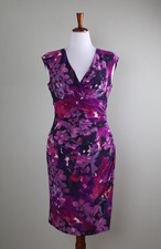 LAUREN RALPH LAUREN $129 Purple Slinky Stretch Floral Faux Wrap Dress Size 10