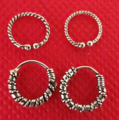 STERLING SILBER 925 2 PAAR SCHÖNE DESIGN CREOLEN FÜR VERSCHIEDENE PIERCING L85aL16,