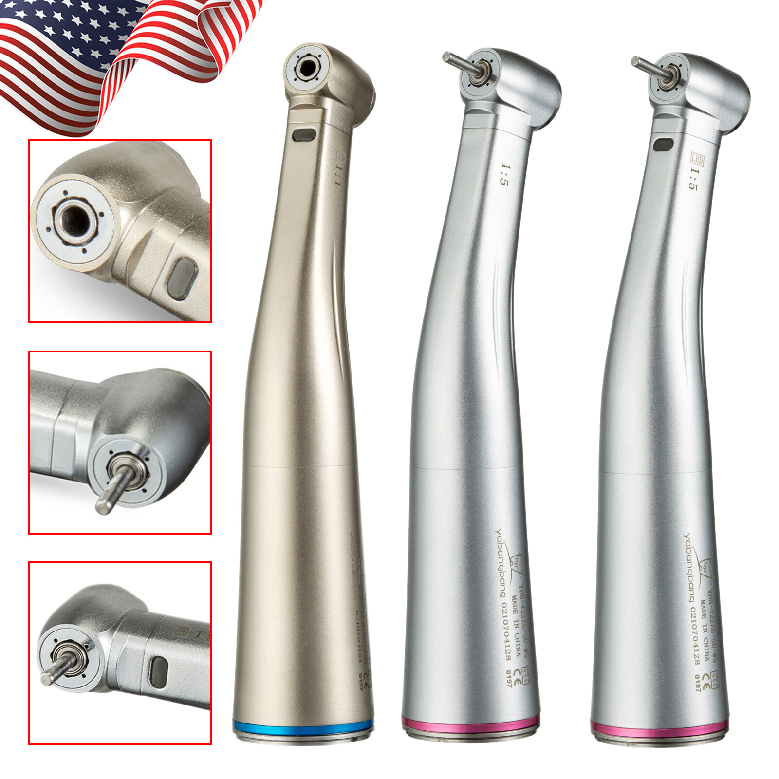 US Dental 1:5 Increasing Contra Angle (LED) Handpiece Fit NSK Electric Motor OR