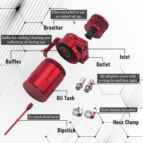 Oil Catch Can Reservoir Baffled Tank Breather Filter Universal Red Fits Renault - Bild 5 von 10