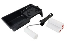 Profi Lackierset 4x Schaumwalze Farbroller 10cm Lackrolle + Farbschale Farbwanne