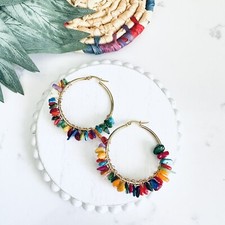 Gold Hoop Colorful Beaded Earrings Bohemian Boho Gift Jewelry Summer NEW