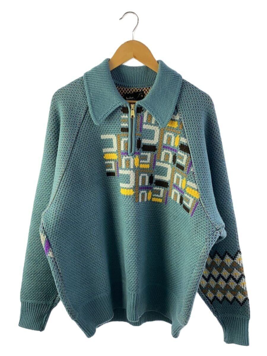 Kolor Knit Sweater (Thick 3 Wool Blue 23WCM-N08304 Right Sleeve 