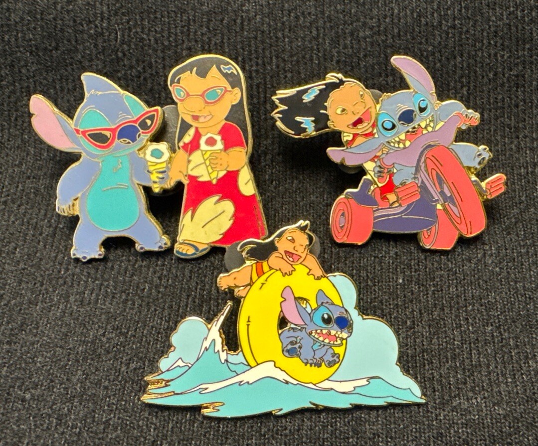 Lilo & Stitch Disney Pins - Tricycle Big Wheeler, Sundays Surfing, Ice Cream