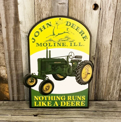 John Deere Moline 10" Embossed Metal Tin Sign Vintage Style Farm Tractor Barn