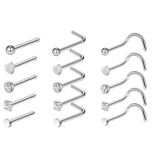 5-30PCS Surgical Steel Nose Stud Ring 20G Tiny Screw L Bend Straight Bone Studs - Picture 19 of 21