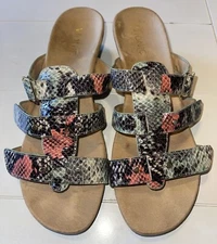 Vionic 381 Radia Slip On Wedge Sandal Women Size 10 Multicolored Snake Print 