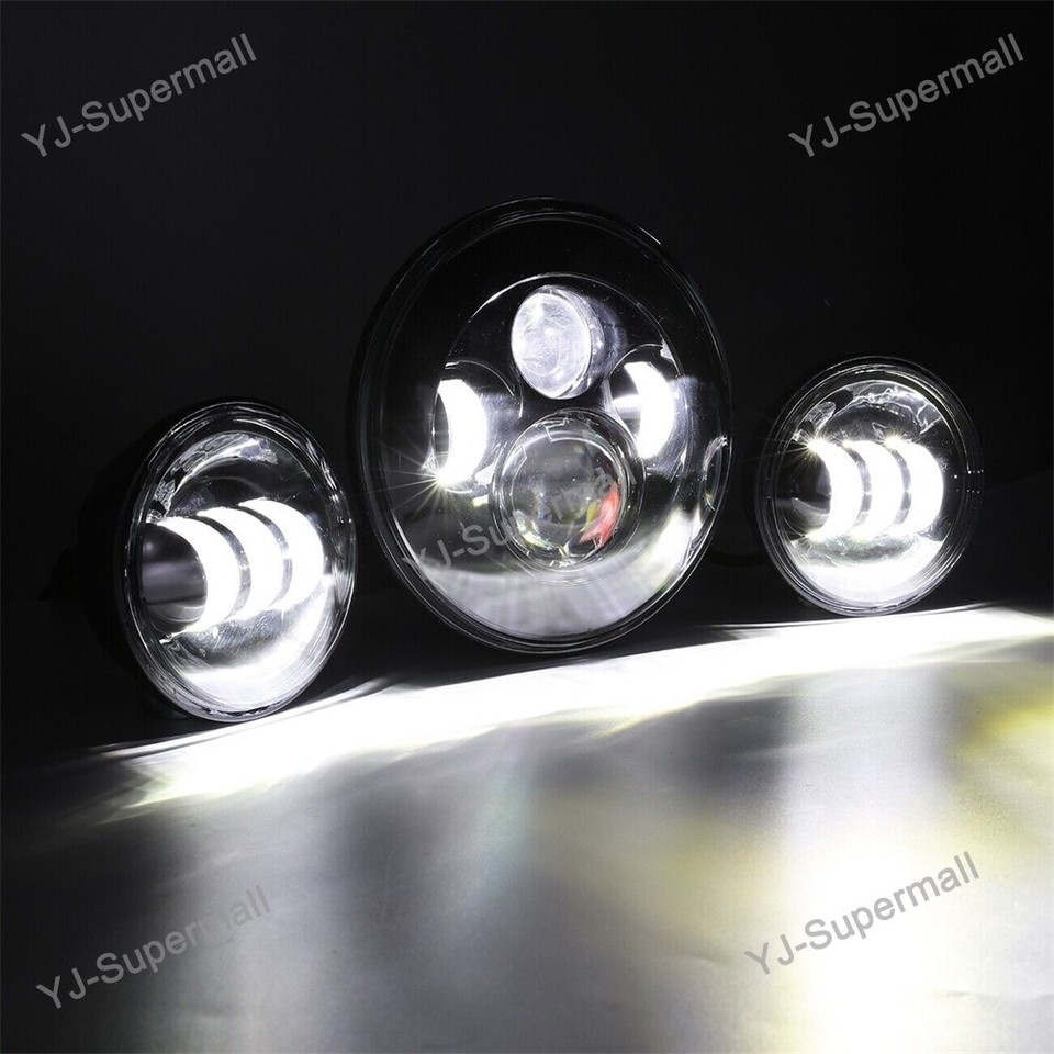 Phare LED 7" Halo Pour Harley Road King - Avec Feux De Passage 4.5", Certifié DOT/SAE, 6000K Blanc Froid